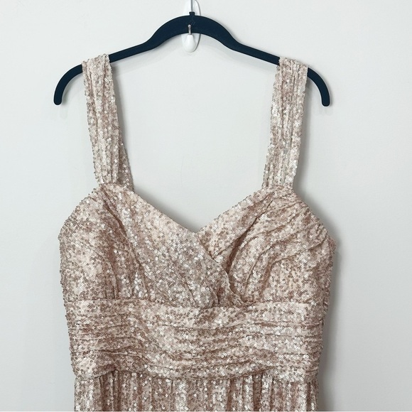 AMSALE Gold Sequin Gown Dress Bridesmaid Evening Wedding Prom - Picture 4 of 6